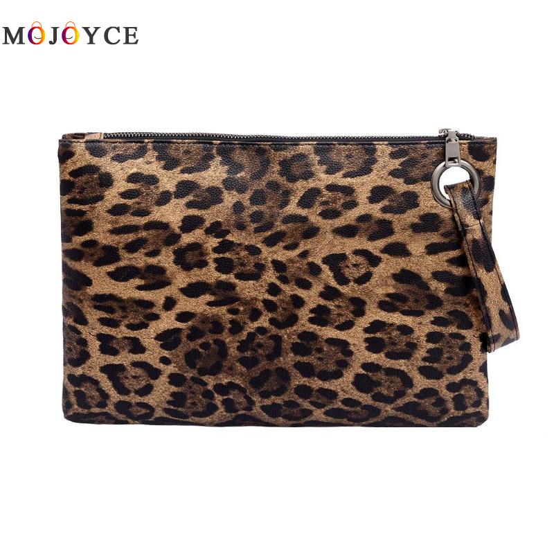 Women Leopard Print Day Clutch PU Leather Zipper women envelope bag clutch evening bag female Handbag carteras y bolsos de mujer