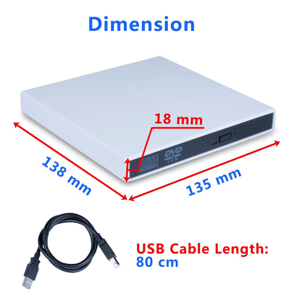 Reproductor de DVD con USB 2,0 para coche, Unidad de CD-ROM de alta velocidad, portátil, Universal, compatible con Mac Air Pro, ordenador portátil y de escritorio