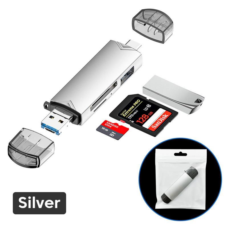 6 In 1 Multifunction Usb 3.0 Card Reader U Disk Type C/Micro Usb/Tf/Sd Flash Drive Memory Card Reading Adapter Phone Accessories: Yellow