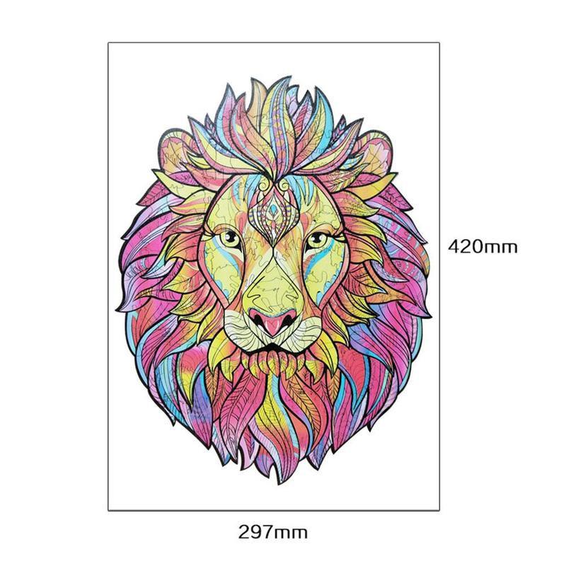 Wolf Shape DIY Wooden Puzzle For Adults Children Wooden Puzzles Animal Wooden Jigsaw Puzzle for Kids Toys: A3 lion