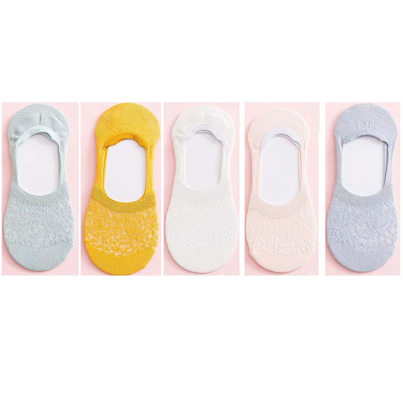 5 Pairs Spring Summer Women Socks Solid Color Wild Shallow Mouth Felmen Girls Female Invisible No Show Slipper Socks: N2