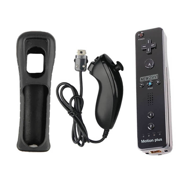 Wireless Remote Nunchuck Game Controller Joypad With Nunchuk Control For Nintend o Wii Built-in Motion Plus For Wii Gamepad: Black