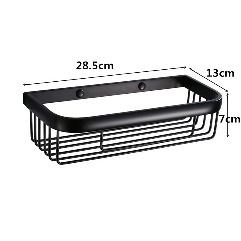 Svart aluminium dårlig vegghylle toalettpapirholder kurv arrangør oppbevaring etagere salle de bain murale banheiro repisa: Lang