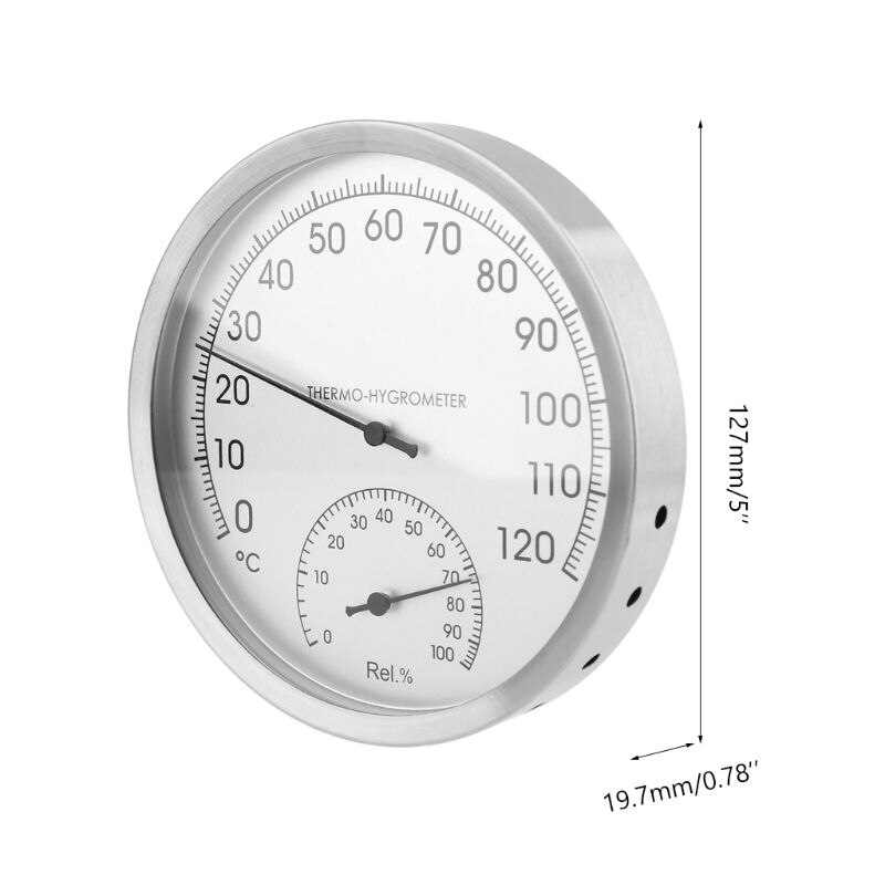 127mm 5 "termometer hygrometer væghængt rustfrit stål indendørs udendørs sauna stuetemperatur fugtighedsmåler monitor