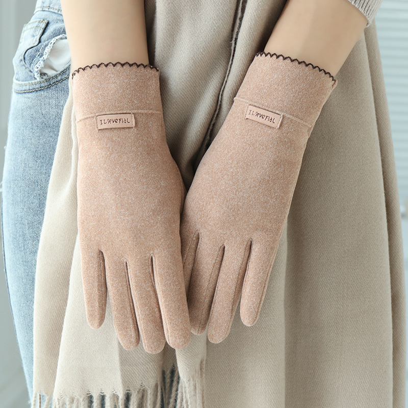 Grace Lady Gloves Women Winter Vintage Touch Screen Warm Windproof Cycling Driving Full Finger Glove Mittens G058: Khaki