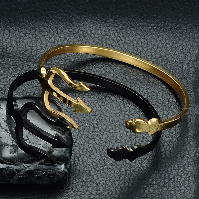 1 pc aço inoxidável garfo de peixe pulseiras tamanho aberto tridente garfo pulseira estilo punk para todas as meninas dos homens bonitos 4 cores jóias