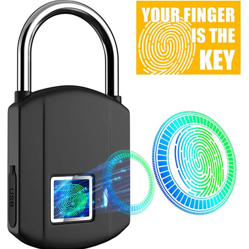 Fingerprint Padlock IP65 Waterproof Smart Padlock Security Biometric Padlock Thumbprint Locks for Outdoor/Gym Locker