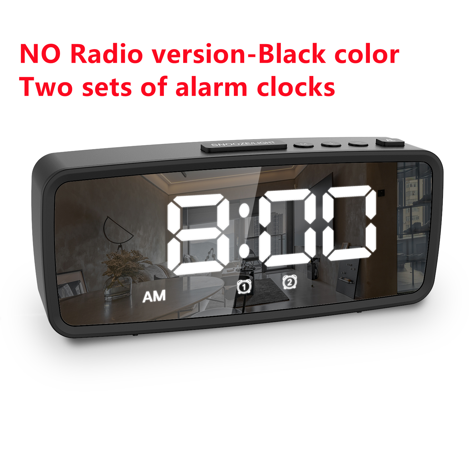 FM Radio LED Digital Smart Alarm Clock Watch Table Electronic Mirror Desktop Clocks 3 Levels Dimmer with Timer Snooze: No Radio Black