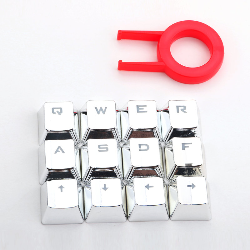 Redragon 12 Keys PBT Double Shot Injection Backlit Metallic Electroplated Red Color Keycaps for Mechanical Switch Keyboards: Silver