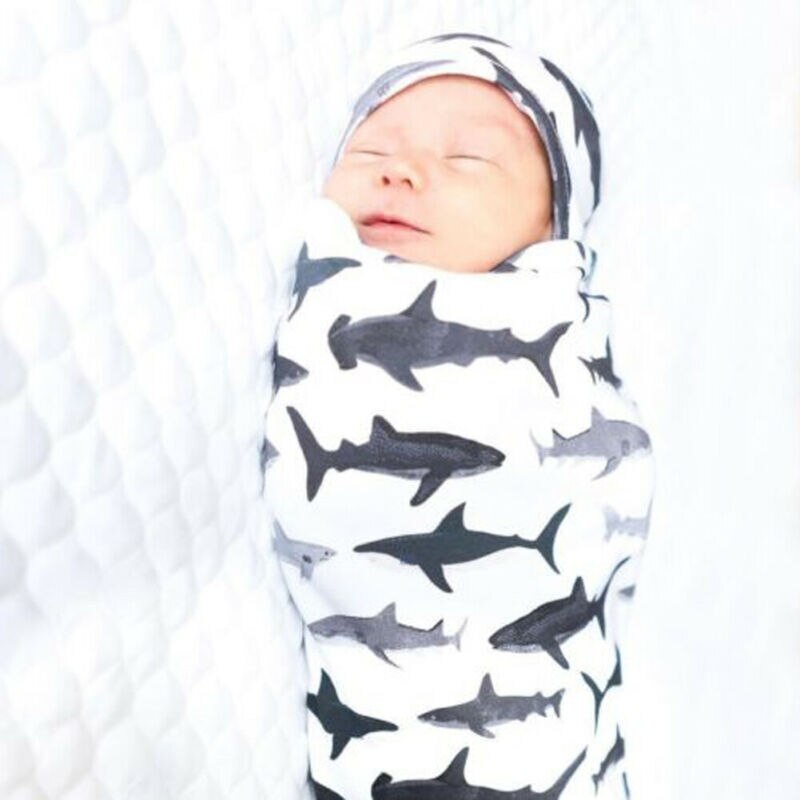 2PCS Newborn Baby Girl Boy Swaddle Wrap Blanket Sleeping Bag + Hat Outfits Set