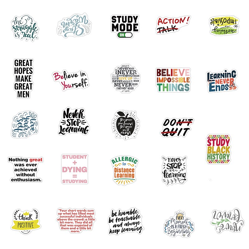 50 sztuk angielskie litery inspirujące cytaty naklejki dla laptop deskorolka kask naklejki zachęcają robić nauki naklejki