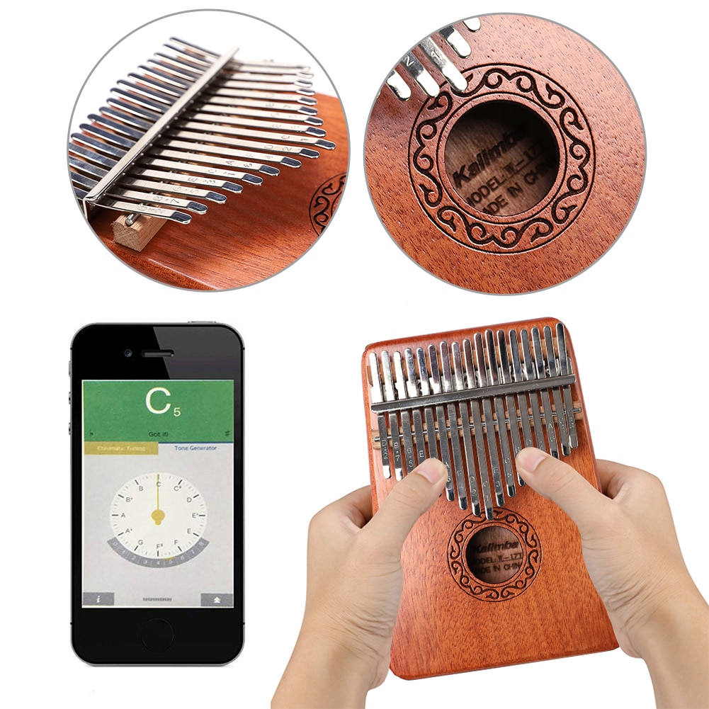 Thumb Finger Piano African Sanza Mbira 17-Key Mahogany Wood Kalimba Lightweight Portable Music Elements for Beginner