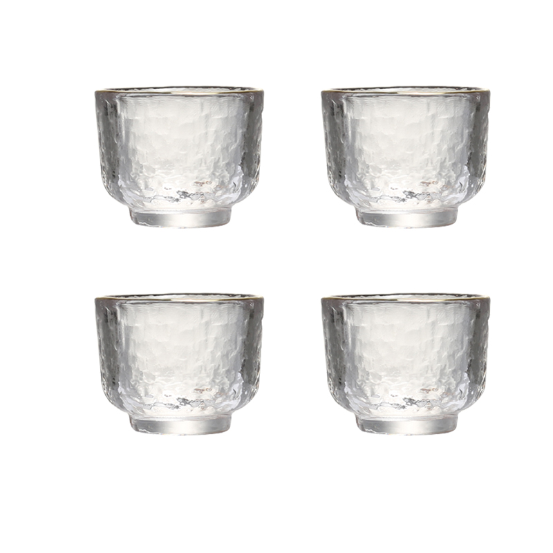 Sett  av 4 maskinlaget blyfritt glass shotglass i japansk stil vodkaglass med gullmalt til bar hjemmebruk tekopper