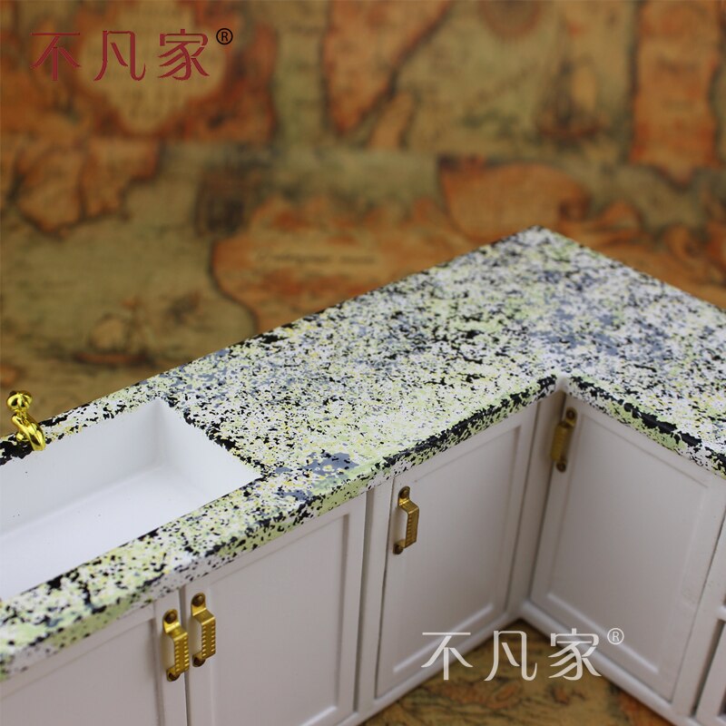 Poppenhuizen 1/12 Schaal Miniatuur Meubels Witte Aanrecht Set (Marmeren Textuur)