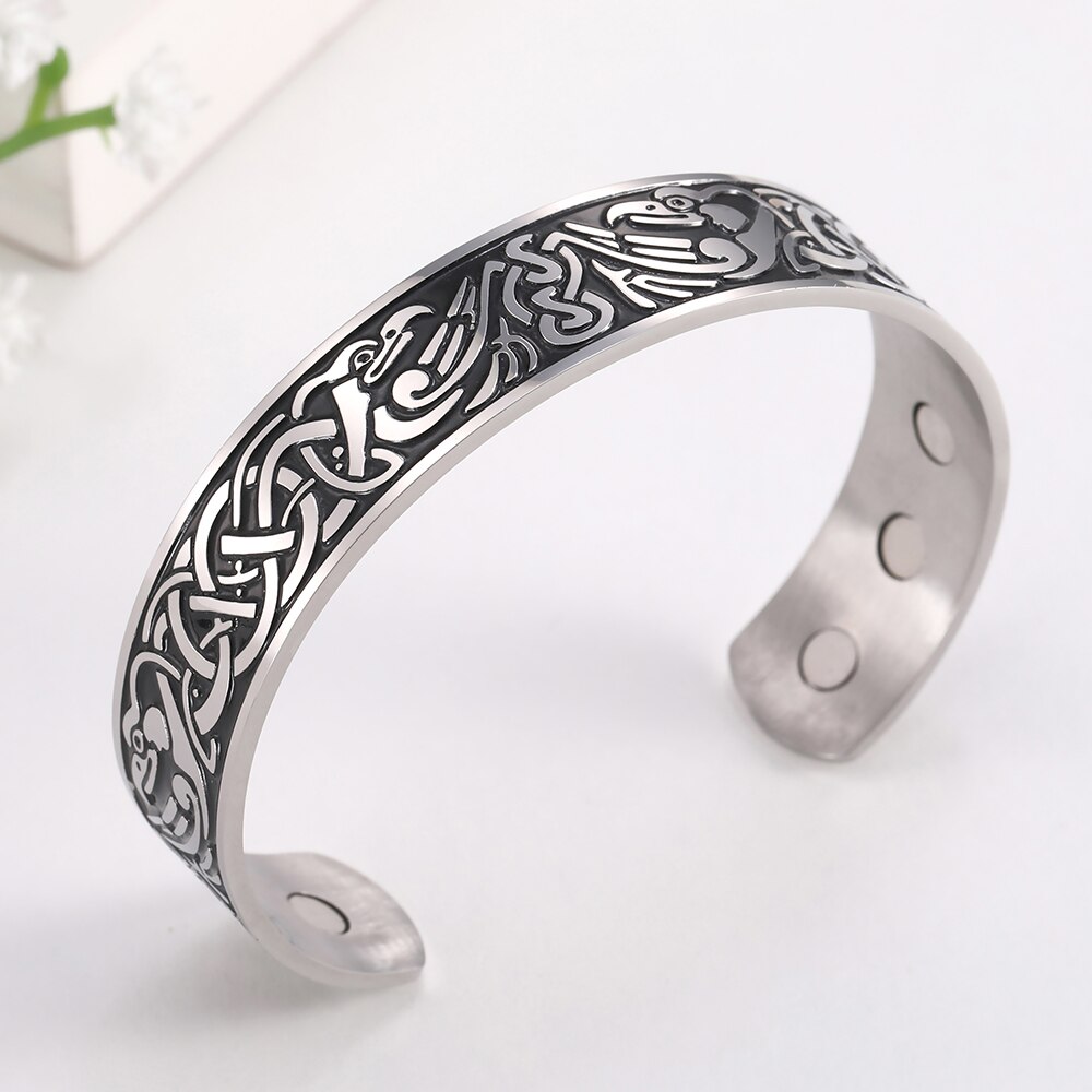 Skyrim saluto Terapia Magnetica 316L Bracciali in Acciaio Inox Fenice totem Vichingo Del Polsino Del Braccialetto Del Wiccan Amuleto Del Braccialetto Delle Donne Degli Uomini
