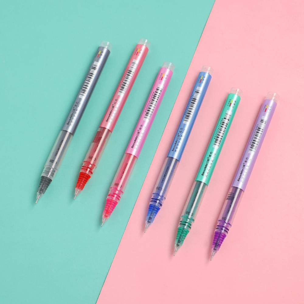 Jianwu 6 Stks/set Kleurrijke Rechte Vloeibare Gel Pen 0.38Mm Heldere Inkt Journal Pen Leuke Student Schrijven Pen Kantoorbenodigdheden