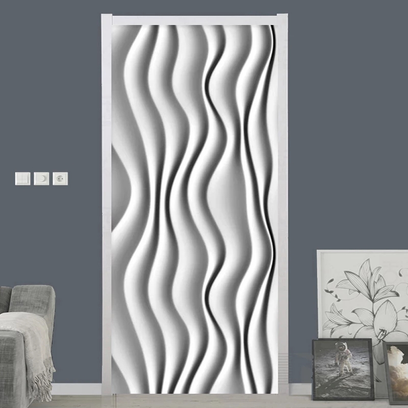 Pvc Self-Adhesive Door Sticker 3D Stereo Releif Personality Lines Wallpaper Living Room Door Poster Waterproof Stickers