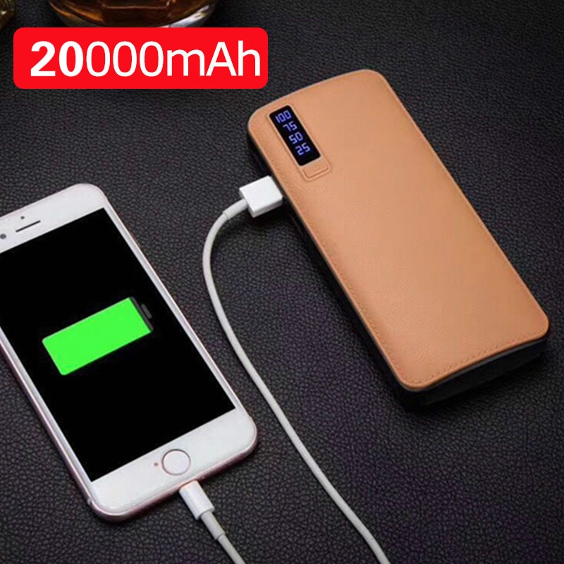20000mAh Power Bank Leather Shell LED High Capacity 3 USB Portable Power Bank for Mobile Phone Iphone Xiaomi Huawei Power Bank