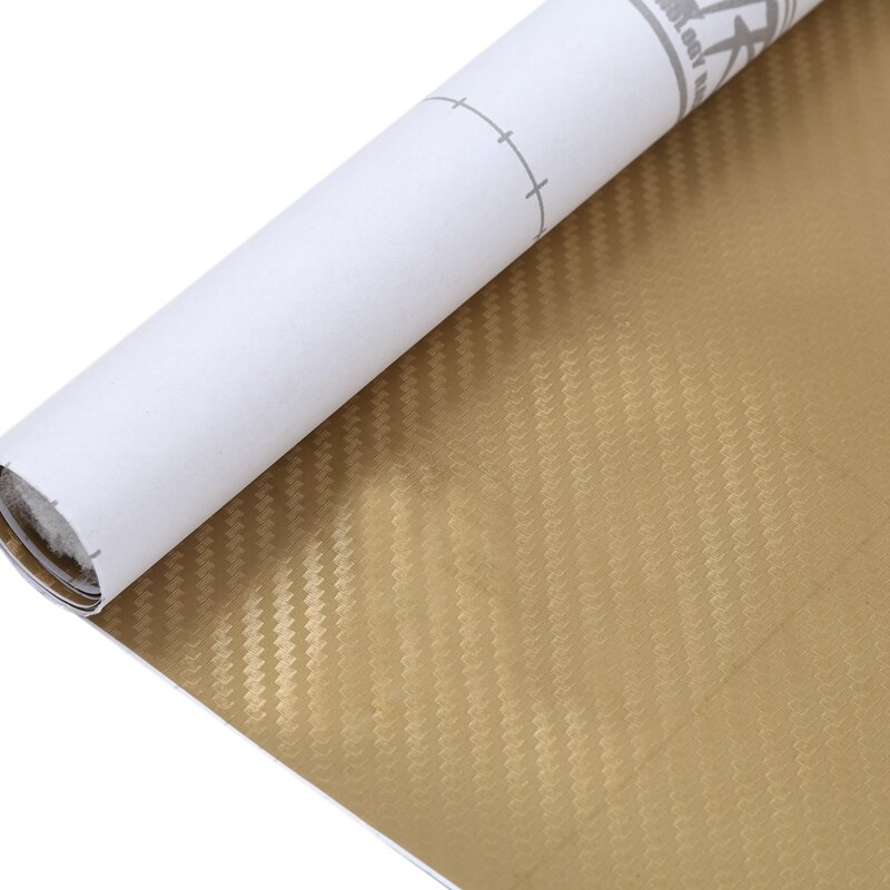 DIY 30x127 3D Carbon Fiber Decal Vinyl Film Wrap Roll Adhesive Car Sticker Sheet Gold