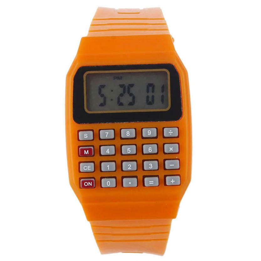 Del Unsex Silicone Multi-Purpose Date Time Electronic Wrist Calculator Watch Aug 29: Orange
