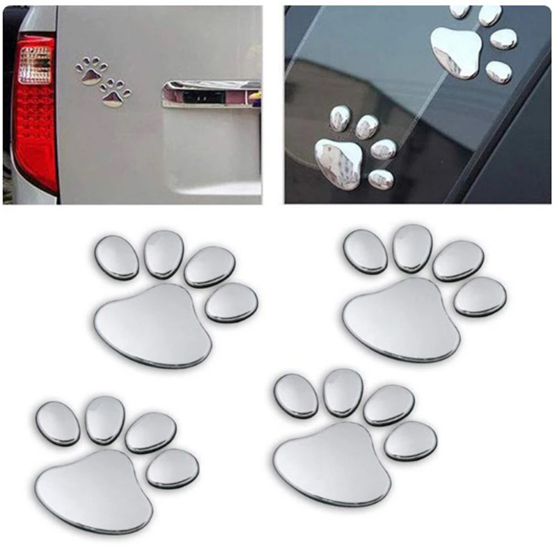 4Sheet Car Stickers Decals Paw 3D Animal Dog Cat Foot Prints Decal Car Motocycle Sticker Car Accessories