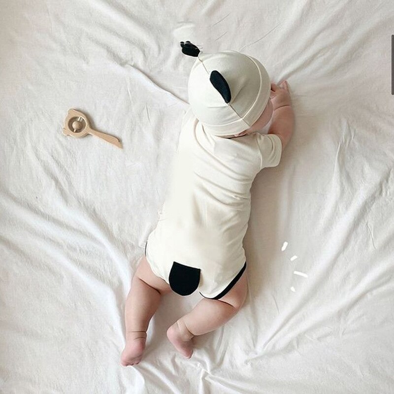 Zomer Baby Boy Kleding 2 Stuks Sets Katoenen Soft Mooie Cartoon Dier Panda Korte Mouw Baby Romper + Hoed Baby kleding Meisje 0-18M