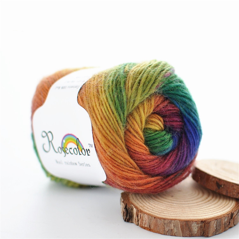 Fil de laine 100% couleur arc-en-ciel, pour tricoter à la main, épaisseur tissée à la main, fil de laine, châle de Crochet, 50 g/boule