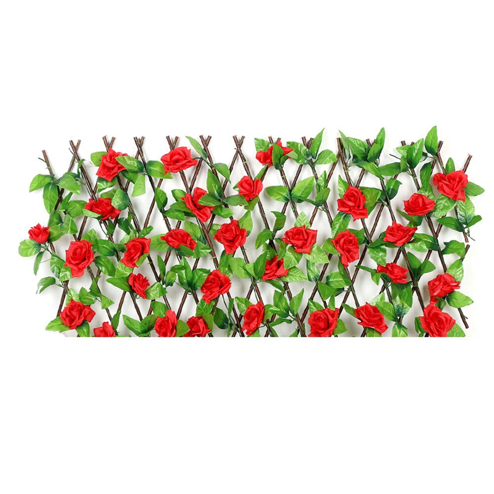Expandable Faux Privacy Fence Wooden Hedge With Artificial Flowers Leaves Garden Decoration Retractable Fence: Red 40cm