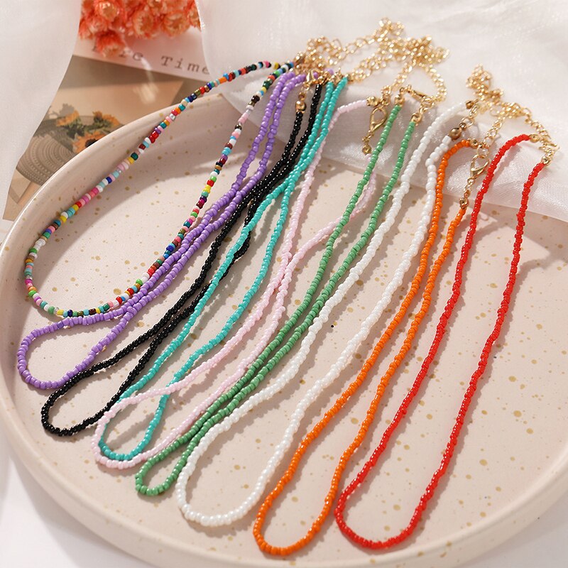 Collar de cadena con cuentas de semillas para mujer, Gargantilla Bohemia sencilla, accesorios, joyería para