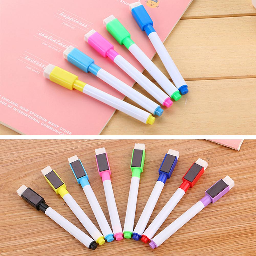 8 stuks whiteboardstiften met tapeborstel, 8- kleuren whiteboardstiftenset, uitwisbare milieuvriendelijke watermarker, kantoorbenodigdheden