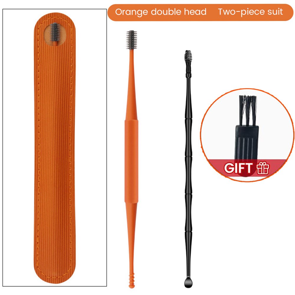 Silicone Ear Care Kit Earpick set Canal Cleaner Earwax Ears Cleaning Stick Tools Massage Removal Wax Earwax Ear Cleaner Spoon: 2Pcs-Orange