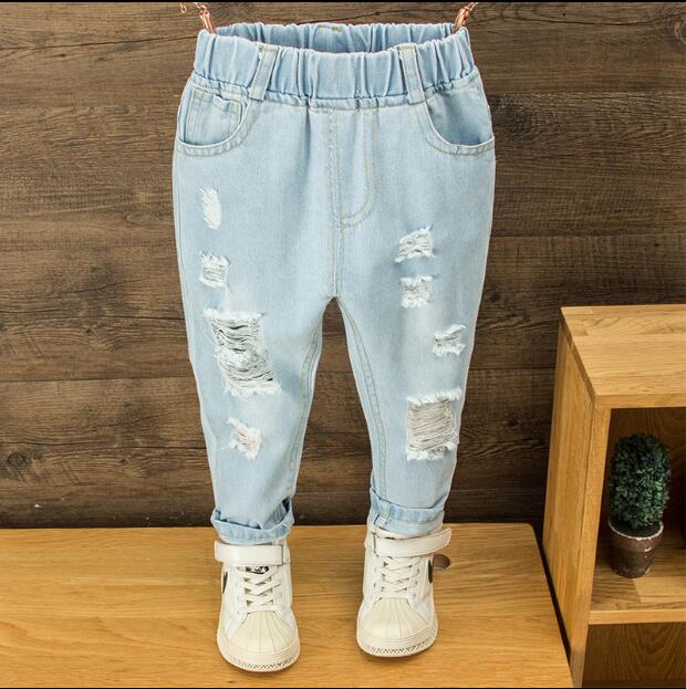 Kinderkleding jongens gaten jeans klassieke broeken kinder denim kleding trend lange broeken babyjongens casual broeken 2-6t: 4t--  hoogte 110cm