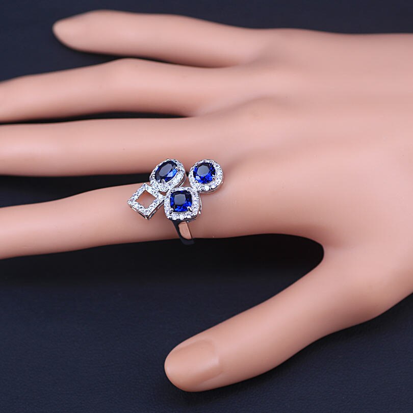 Zilveren bruidssieradensets met blauwe zirkonia, dameshangers en ketting, ring, oorbellen met natuursteen, armbanden en sieradendoos