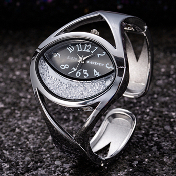Luksus sølv dameure armbåndsur dameure luksus rhinestone dameur ur reloj mujer relogio feminino: Sort