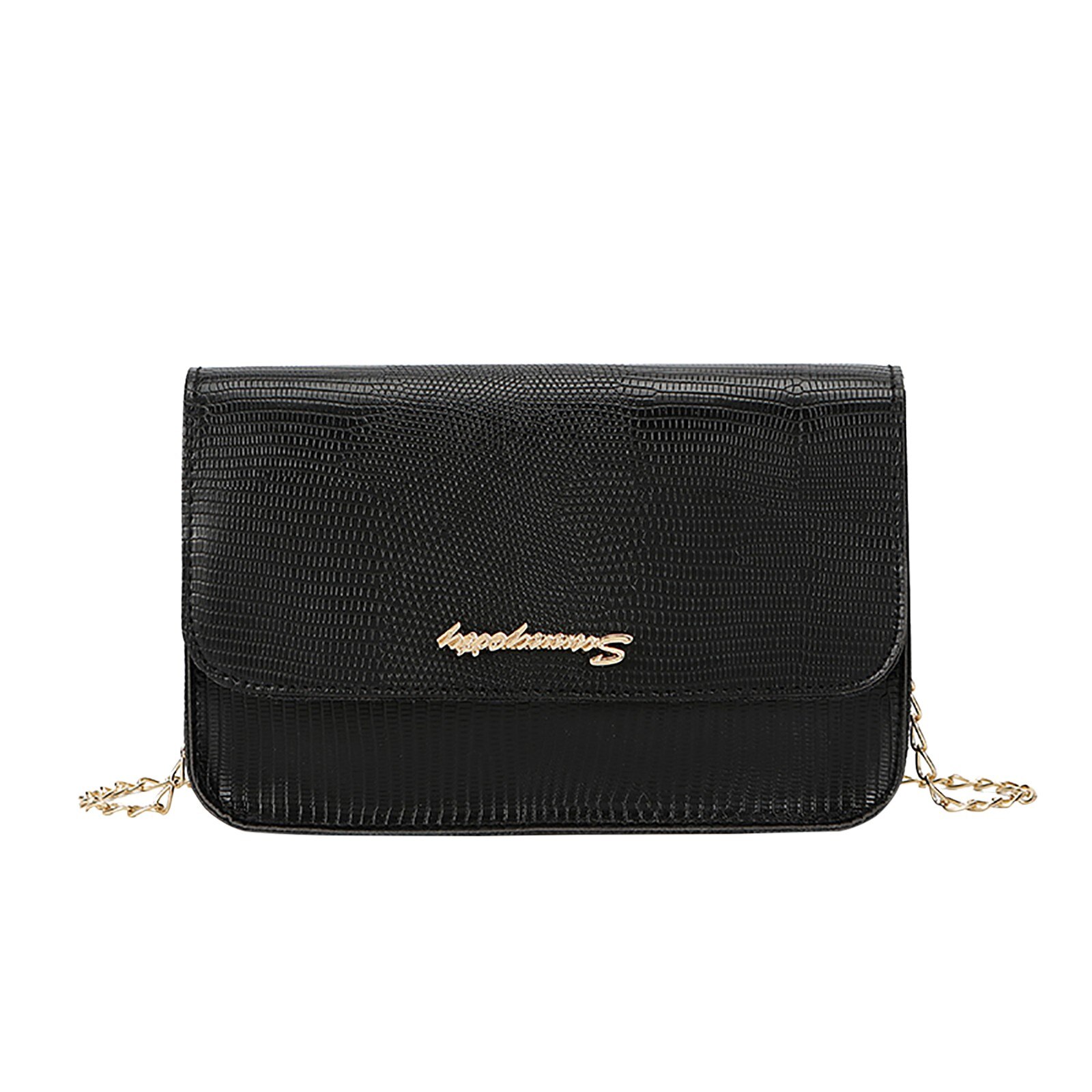 Bolso cuadrado pequeño y sencillo para mujer, bolsa de mano femenina de , de , de cuero Pu, con cadena de cerrojo, bandoleras para teléfono móvil,: Black
