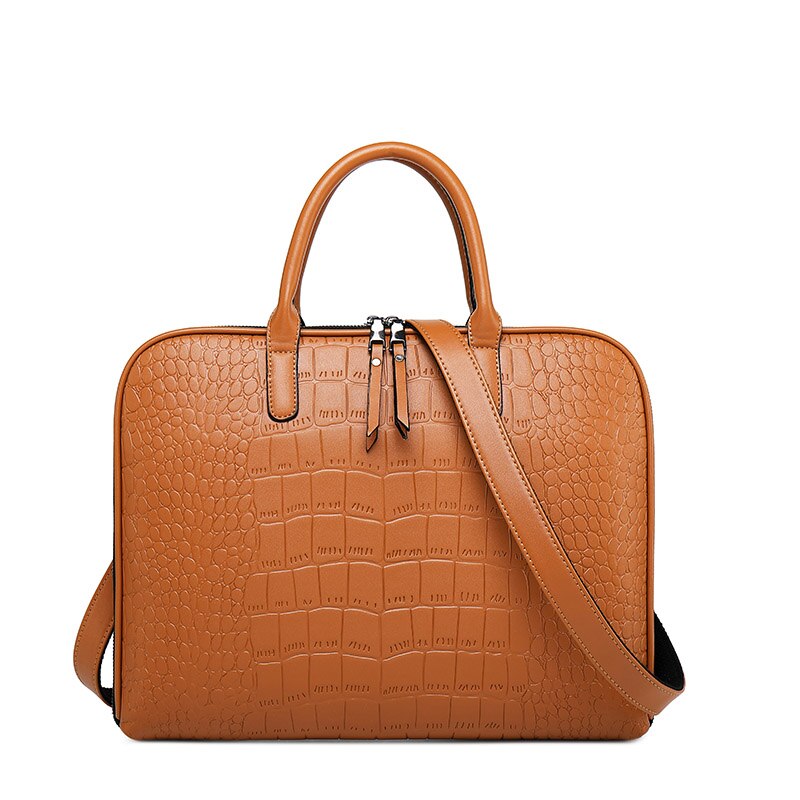 Maletín de negocios para mujer, bolso de mano de cuero, bolsos de mano informales para mujer, 13 14 15 pulgadas, bolso para ordenador portátil, bolsos de hombro para oficina, maletines para mujer: Brown / 14 pulgadas