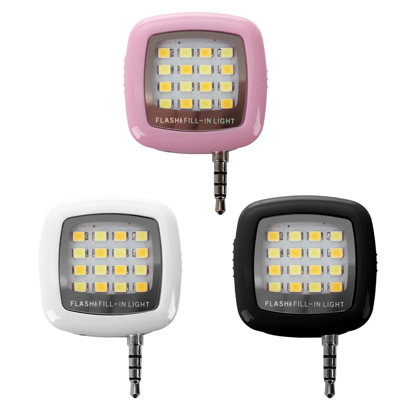3.5Mm Smart Selfie 16 Led Camera Flash Licht Invullen Voor Mobiele Telefoon Zwart
