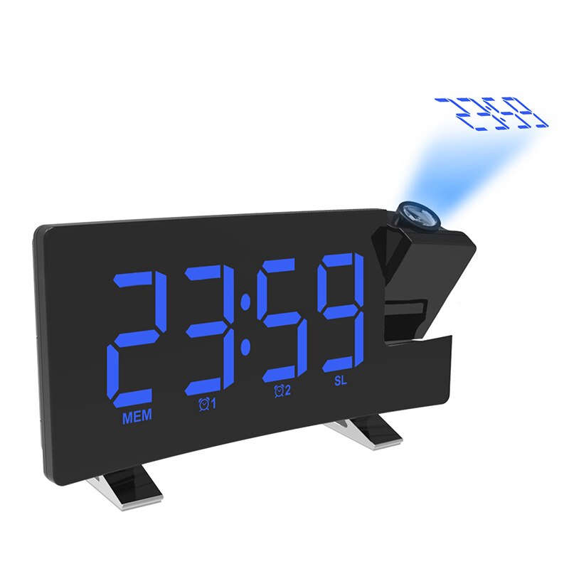 Projection Alarm Clock Digital Ceiling Display 180 Degree Projector Dimmer Radio Battery Backup: blackbody blue word