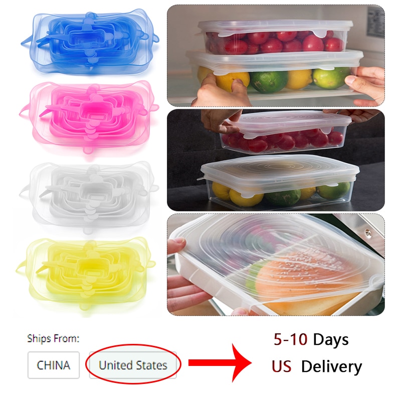 6 Stks/set Herbruikbare Kom Cover Ronde Vierkante Siliconen Deksel Stretch Zuig Voedsel Verse Houden Verse Deksels Kookgerei Keuken Gereedschap