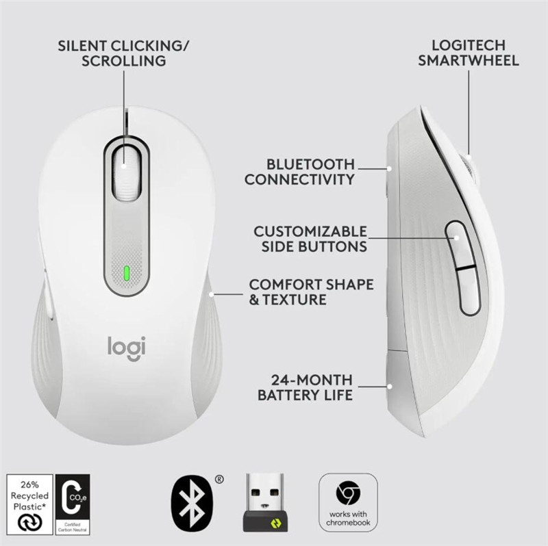 Logitech M650 / M650L Bezprzewodowa mysz Bluetooth Cicha mysz biurowa do laptopa do komputera PC/Mac/wielu urządzeń Mysz praworęczna