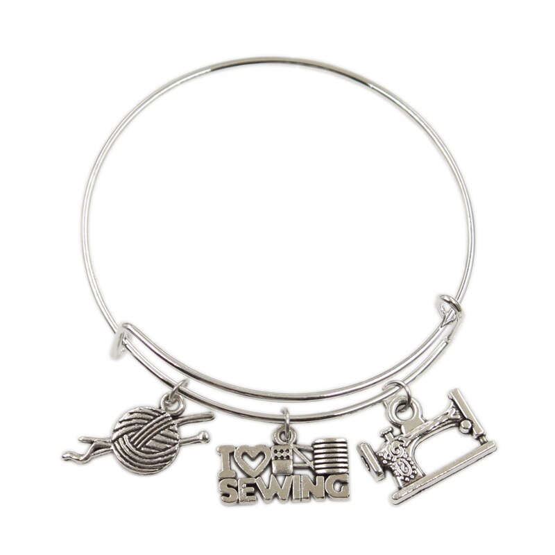 Zilverkleurig metaal dames vintage ik hou van breien naaimachine garen schaar bedels accessoire mannen armbanden sieraden: Type 4