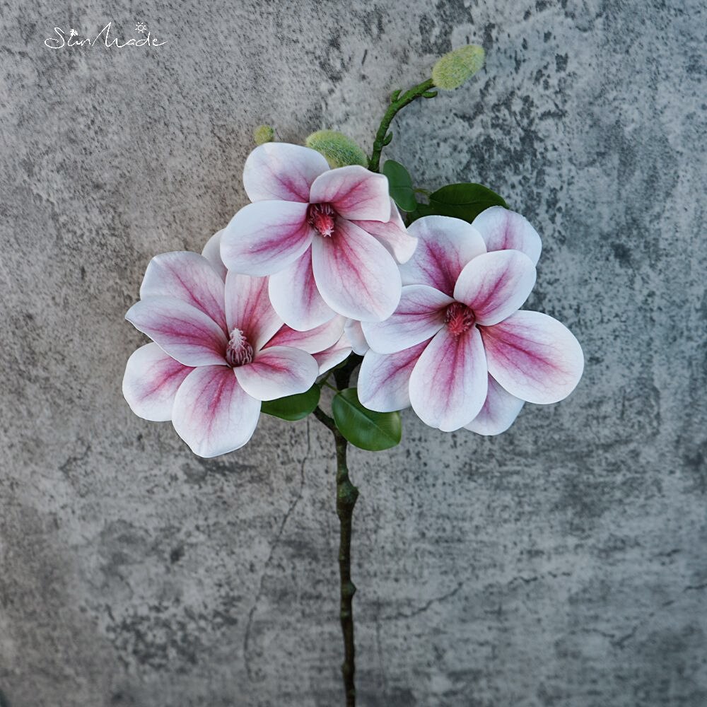 Ramo de Magnolia grande de lujo hecho en el sol, Flores blancas, decoración de boda, decoración del hogar, Flores artificiales, Año , otoño: Gris