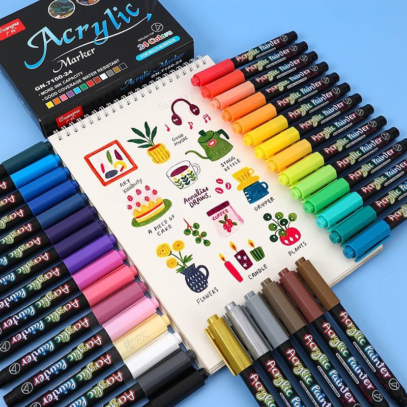 Stylo pinceau pour peinture acrylique 12-60 couleurs, marqueur d'art, stylo à pointe souple pour céramique, roche, verre, porcelaine, tasse, bois, tissu, toile