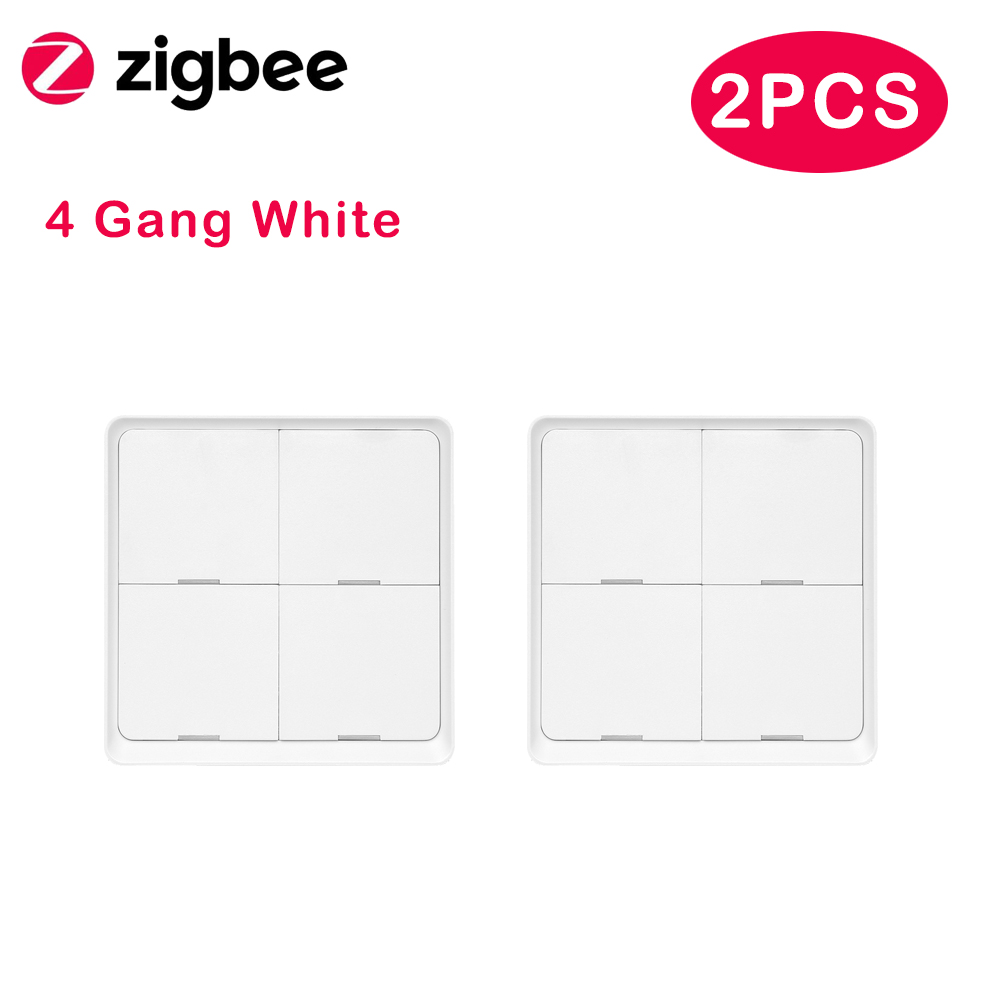 Tuya Smart Zigbee Smart Switch 4 Gang Scenario 12 Scène Schakelaar Drukknop Controller Ondersteuning Deconz Zigbee2mqtt Home Assistent: 4gang 2pcs