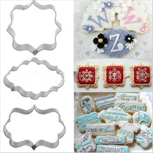 FoodyMine 3Pcs Plaque Cutter Cookies Frame Cake Ovale Vierkante Rechthoek Fancy Roestvrij Cookie Mold