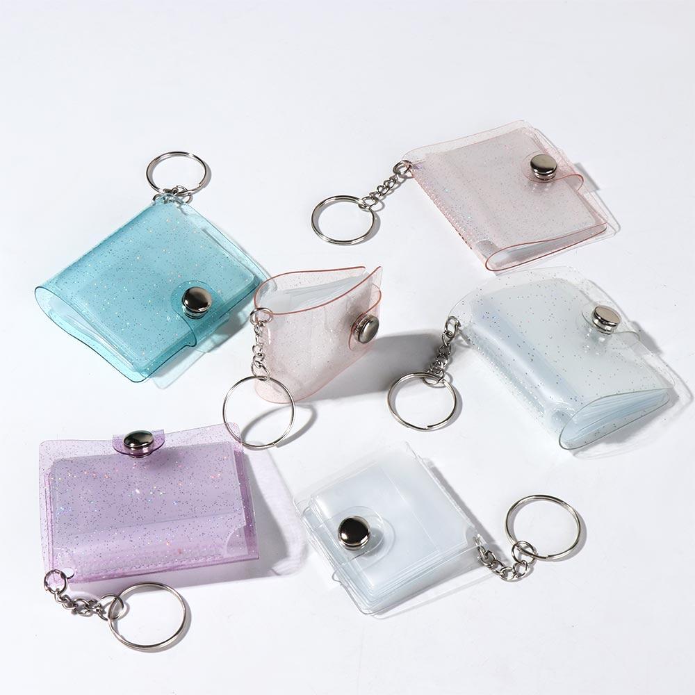 Con llavero Mini álbum de fotos de botón a presión almacenamiento Simple tarjetero de fotos DIY PVC álbum de bolsillo portátil