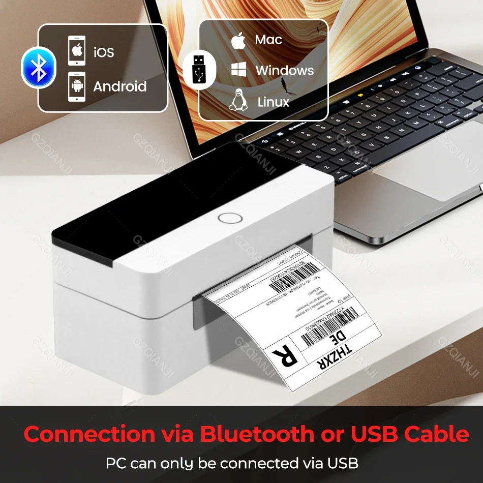 4x6 Label Printer WiFi Bluetooth USB Thermal Sticker Maker Desktop Barcode Printer for High Speed Express Airway Bill