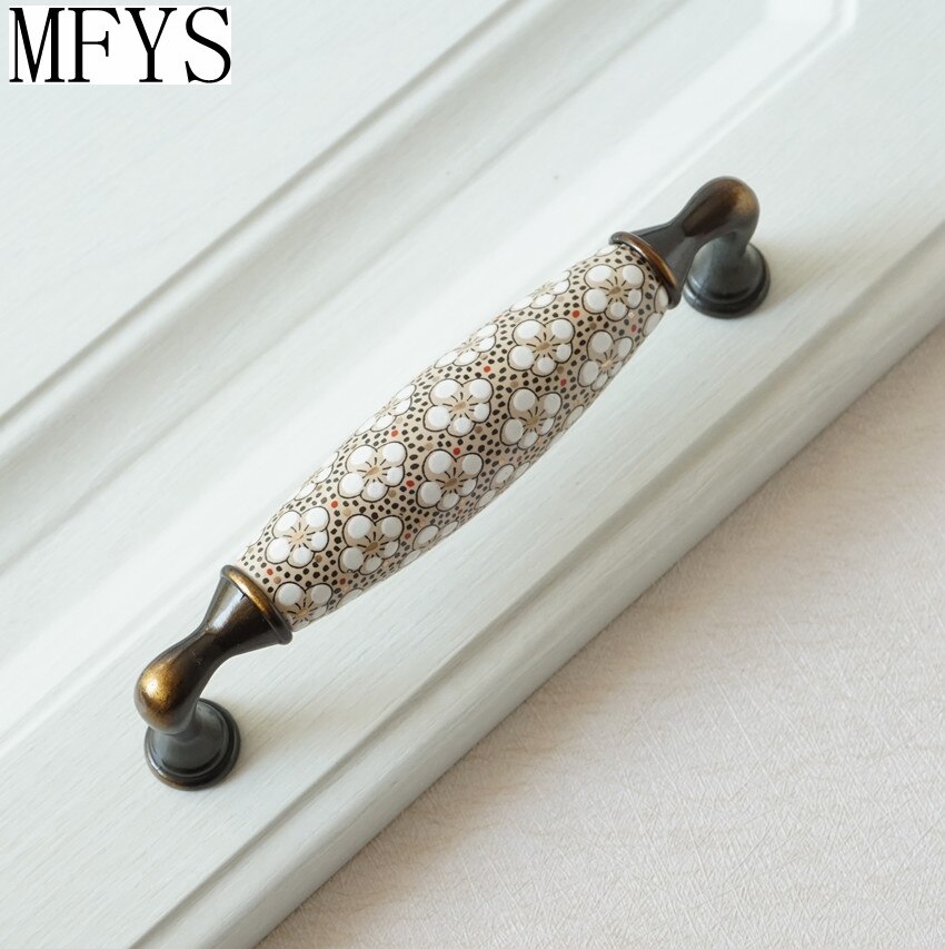 3.75 '' 5 '' rustikke køkkengreb knopper antik bronze keramisk blomsterdørhåndtag trækker skab trækker kommode knop hardware