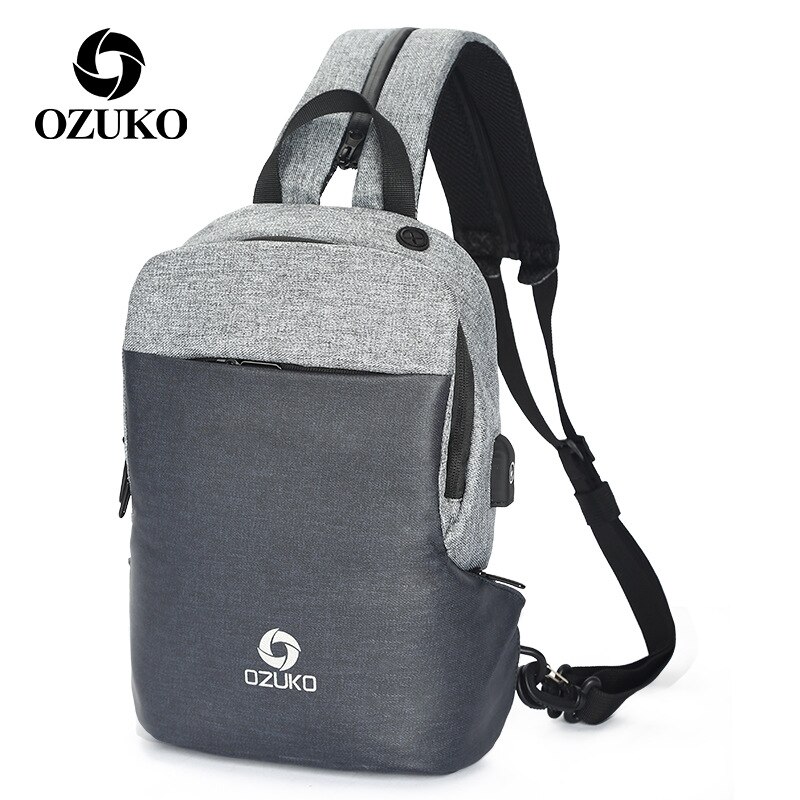 OZUKO Multifunktions Brust Pack Männer Schulter Crossbody-tasche Männlichen Wasserdicht Brust Taschen USB Ladung Reise Schlinge Tasche: Grau