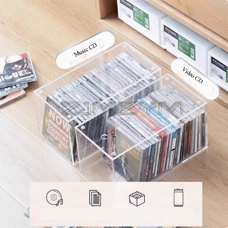 Acrylic CD Storage Box Transparent Plastic DVD CD Organizers Bin With Lid Dustproof Stackable Shelf For Video Games Book 보관함